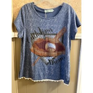 NWT Southern Grace Baseball‎ Shirt "Catch Your Dreams" Blue With Graphic Size M